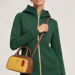 Coach Two-Tone Brown, Yellow Red Trim Crossbody Bag 2024 Like New